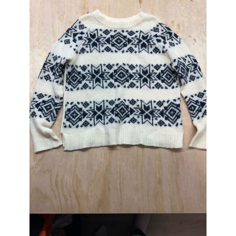 J. Crew Women’s Sweater Wool Blend Ivory Fuzzy Sz S Small Stars Long Sleeve